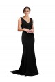 Purchase V-Neck Full Length Silky Satin Prom Dress with Soft Cowl Neck and Sweep Train UK