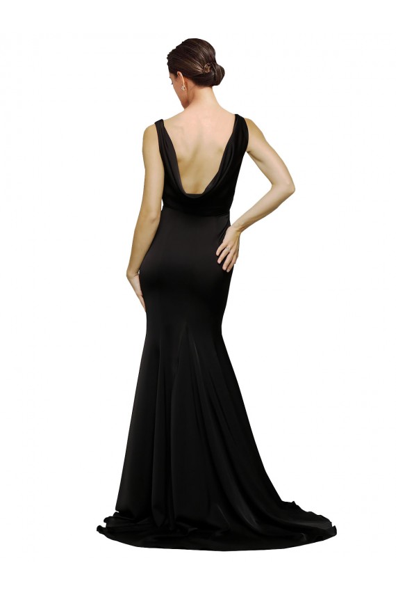 Purchase V-Neck Full Length Silky Satin Prom Dress with Soft Cowl Neck and Sweep Train UK