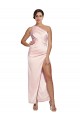 Purchase One Shoulder Full Length Long Silky Satin Prom Dress with Thigh Split UK