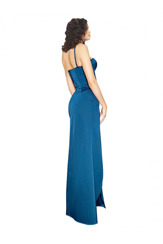 Purchase Full Length Bustier Style Long Silky Satin Prom Dress with Low Back UK