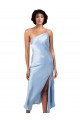 Purchase Midi Length Short Silky Satin Cocktail Prom Dress / Homecoming Dress with Asymmetric Neckline and High Side Split UK