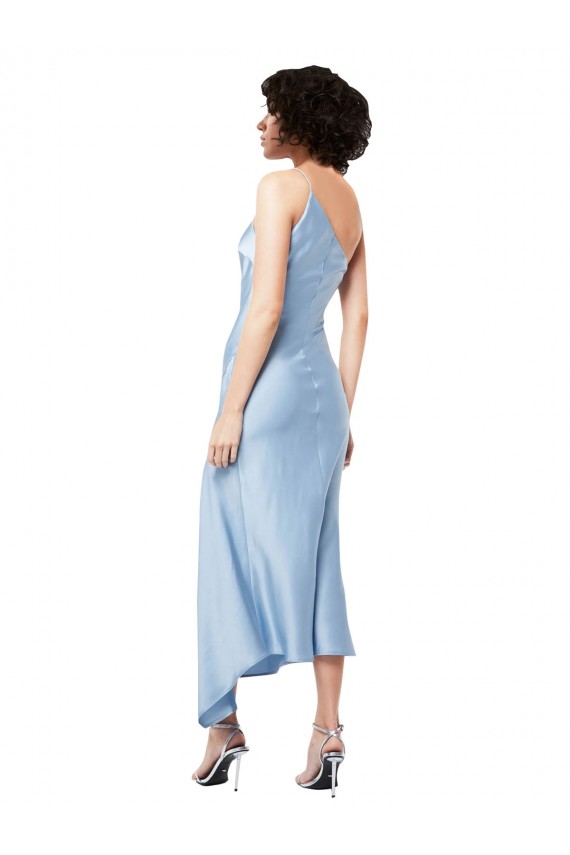 Purchase Midi Length Short Silky Satin Cocktail Prom Dress / Homecoming Dress with Asymmetric Neckline and High Side Split UK