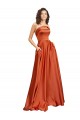 Purchase Strapless Sweep Train Silky Satin Prom Dress with Pleats UK