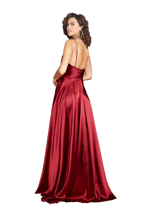Purchase Cowl Neckline Long Silky Satin Prom Dress with Spaghetti Straps UK