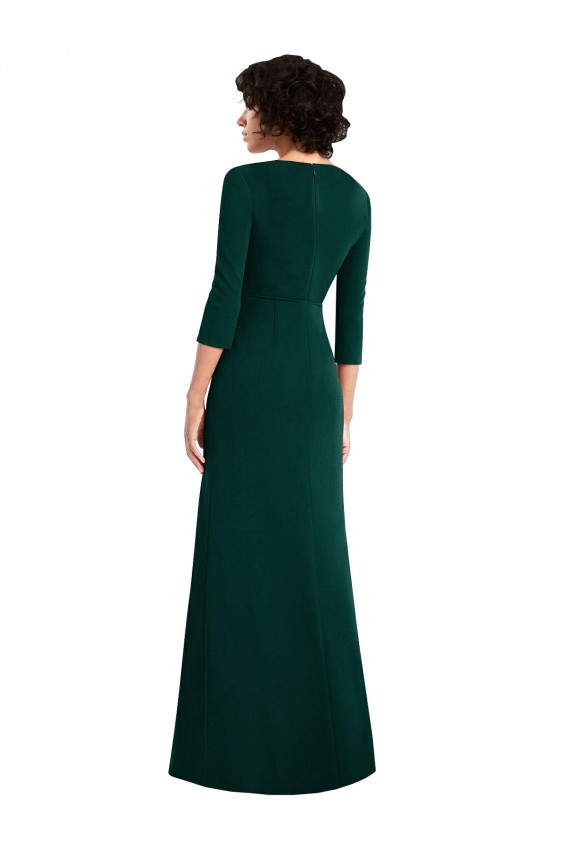 Purchase Floor Length 3/4 Sleeves V-Back Draped Wrap Maxi Spandex Prom Dress UK