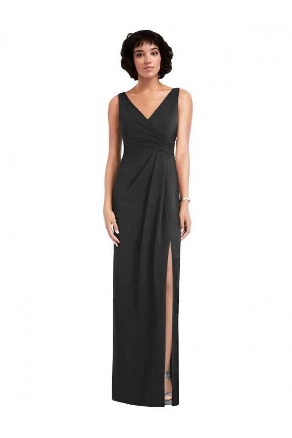 Purchase Draped Wrap Maxi Spandex Prom Dress with Front Slit UK