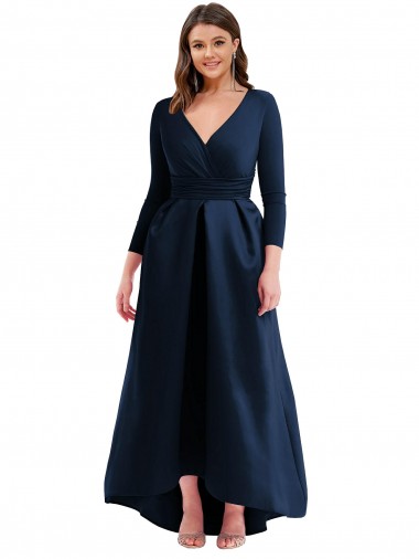 Purchase Long Sleeves Wrapped Spandex Prom Dress with High Low Full Skirt and Pockets UK