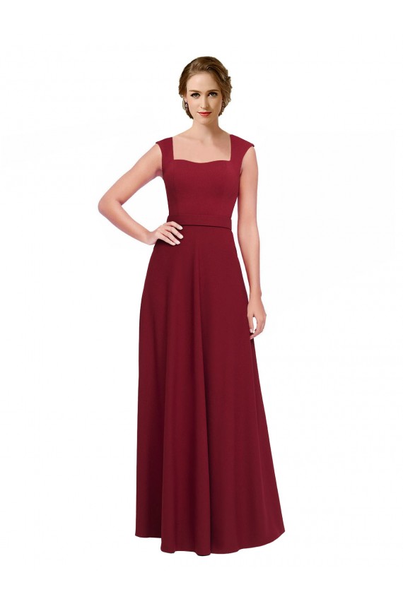 Purchase Square Neck Subtle Cap Sleeeves Crepe Prom Dress UK