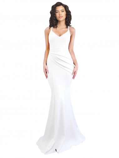 Purchase Fishtail Shape Spaghetti Straps Open Back Crepe Prom Dress with Ruffles UK