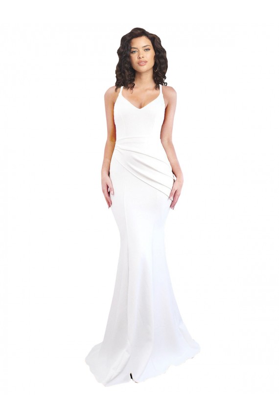Purchase Fishtail Shape Spaghetti Straps Open Back Crepe Prom Dress with Ruffles UK