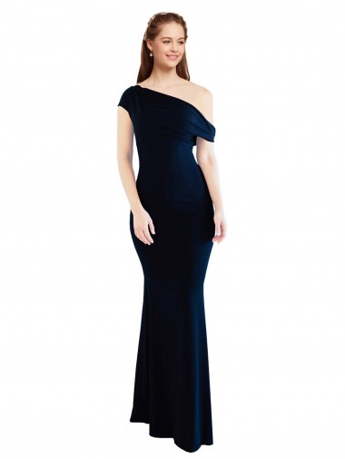 Purchase Draped Off the Shoulder Fitted Crepe Prom Dress UK