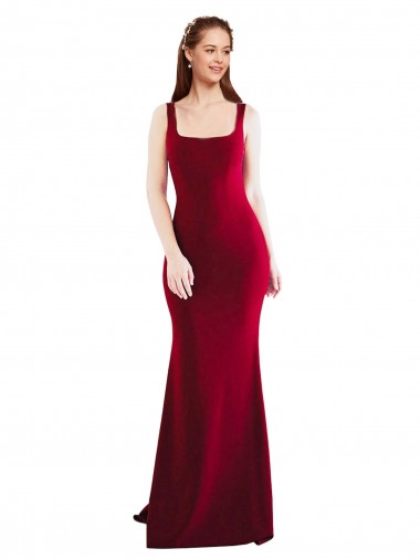 Purchase Square Neckline and Backline Fitted Crepe Prom Dress UK
