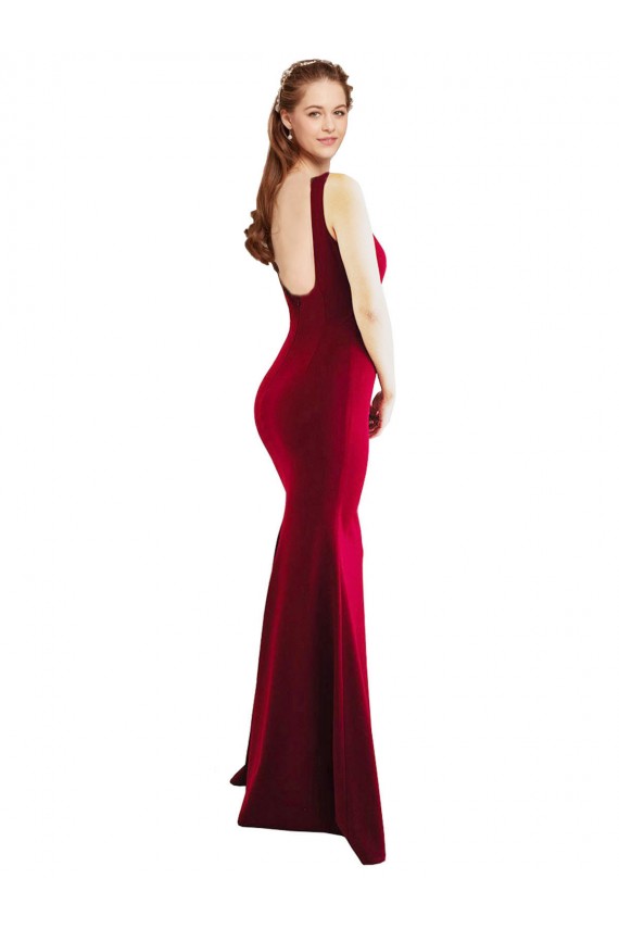 Purchase Square Neckline and Backline Fitted Crepe Prom Dress UK