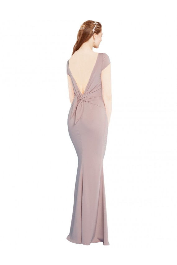 Purchase Boat Neck Cap Sleeve Crepe Prom Dress with Plunging Tie Back UK
