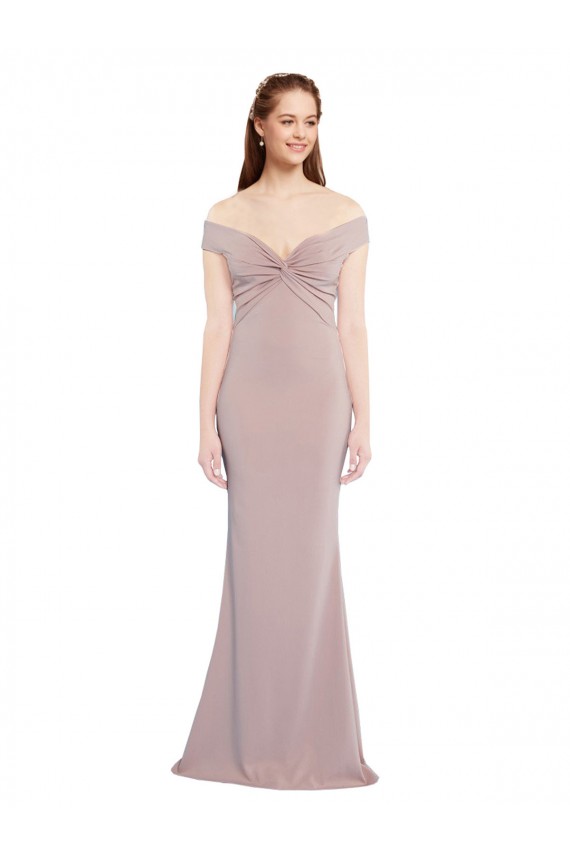 Purchase Knotted Off the Shoulder Crepe Prom Dress with Cut-Out Back UK