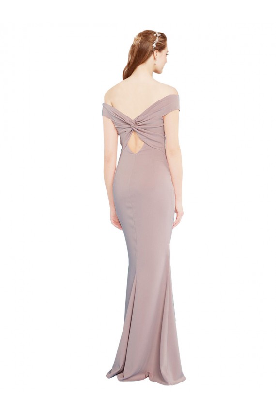 Purchase Knotted Off the Shoulder Crepe Prom Dress with Cut-Out Back UK