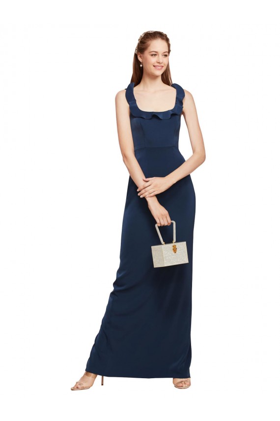 Purchase Scoop Neck with Ruffles Long Crepe Prom Dress with Back Slit UK