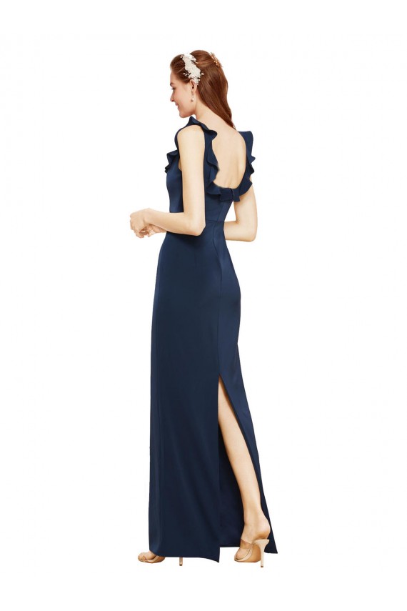 Purchase Scoop Neck with Ruffles Long Crepe Prom Dress with Back Slit UK