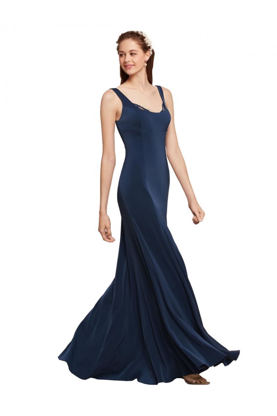 Purchase Fit and Flare Long Crepe Prom Dress with Round Neck UK