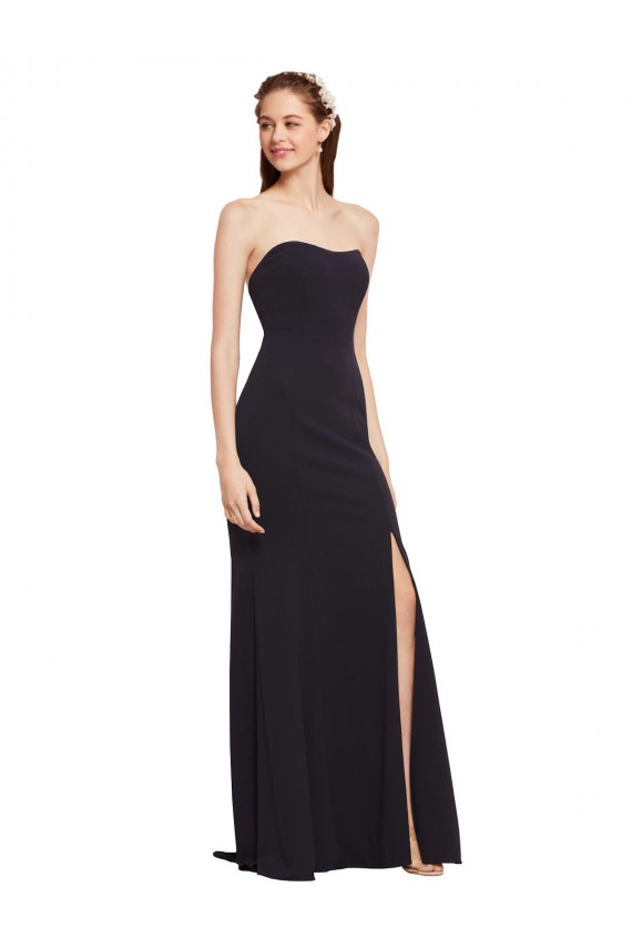 Purchase Strapless Bodycon Long Crepe Prom Dress with High Slit UK