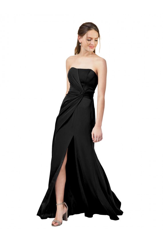 Purchase Strapless Fit and Flare Long Crepe Prom Dress with Knot and Slit UK