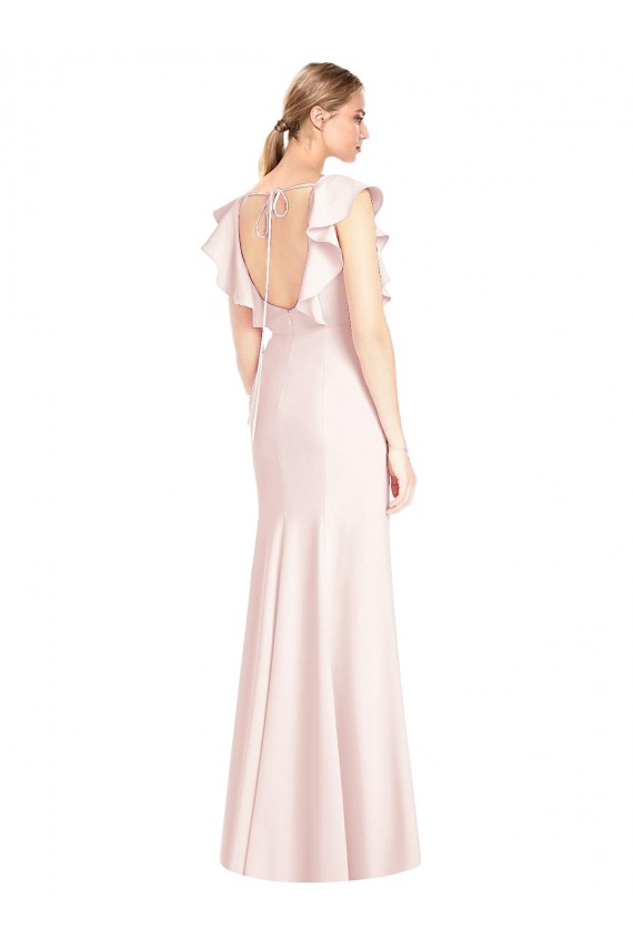 Purchase Ruffle Cap Sleeves Open Back Trumpet Prom Dress UK