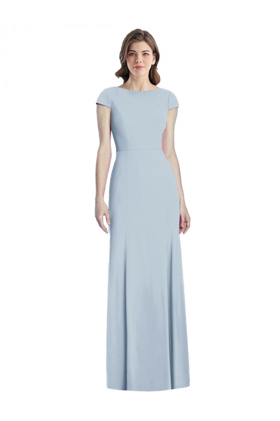 Purchase Bateau Neck Cap Sleeves Open Back Trumpet Prom Dress UK
