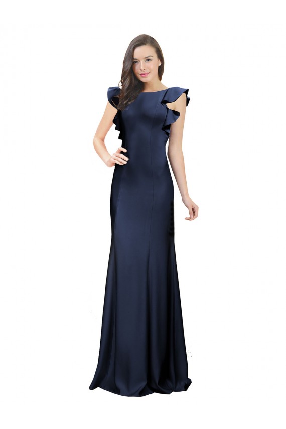 Purchase Sleeveless Crepe Prom Dress with Cascading Ruffle and Keyhole Back UK