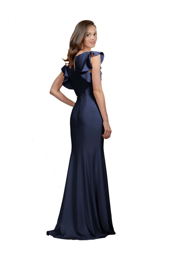 Purchase Sleeveless Crepe Prom Dress with Cascading Ruffle and Keyhole Back UK