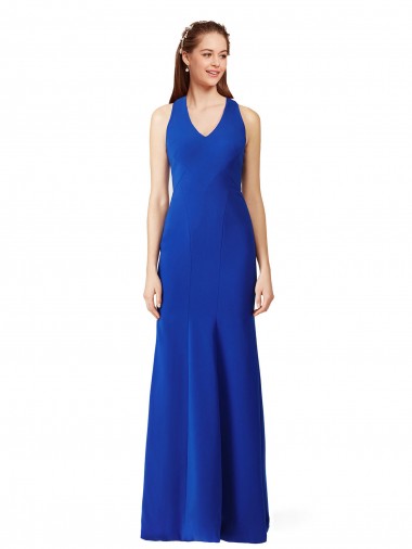 Purchase Halter V-Neck Long A-Line Crepe Prom Dress UK