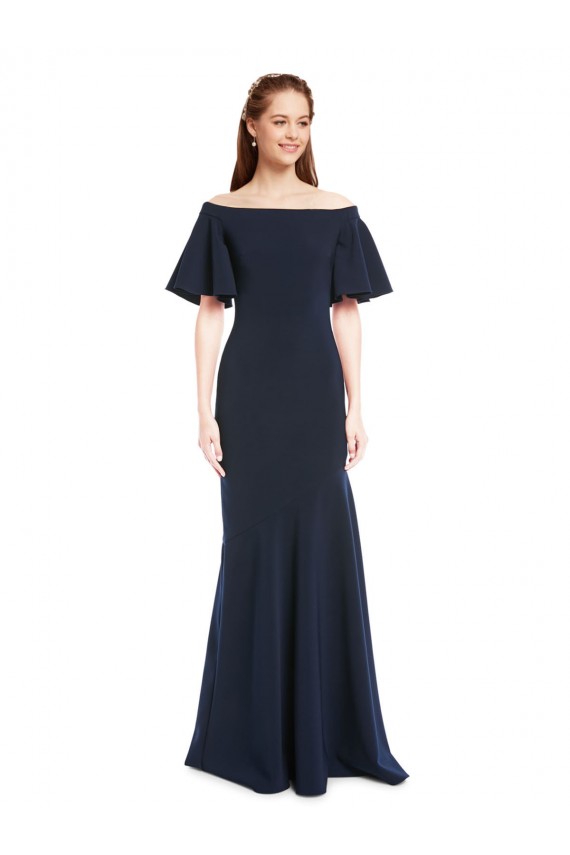 Purchase Off the Shoulder Crepe Prom Dress with Short Ruffle Sleeves. UK