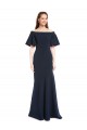 Purchase Off the Shoulder Crepe Prom Dress with Short Ruffle Sleeves. UK