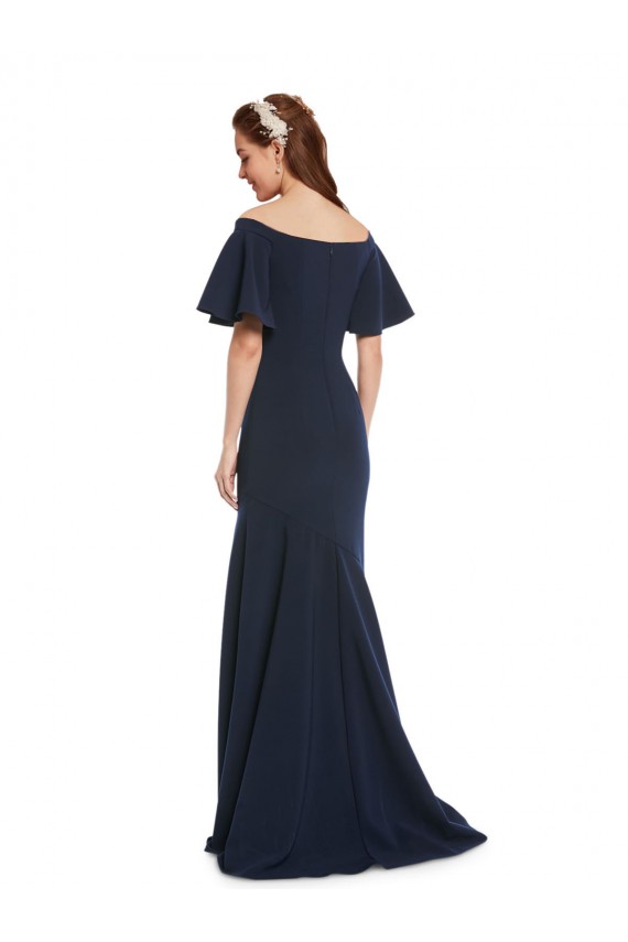 Purchase Off the Shoulder Crepe Prom Dress with Short Ruffle Sleeves. UK