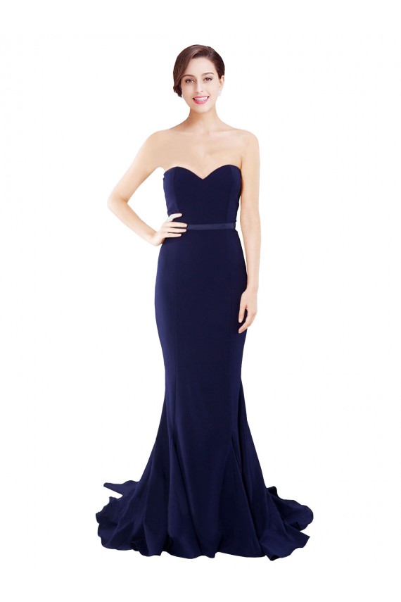 Purchase Strapless Sweetheart Neckline Crepe Prom Dress with Satin Waistband UK