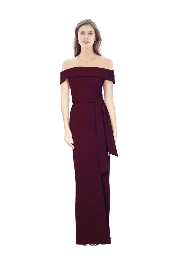 Purchase Off the Shoulder Long Crepe Prom Dress with Waist Tie UK