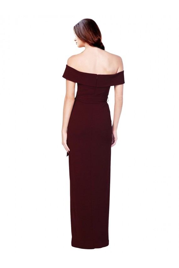 Purchase Off the Shoulder Long Crepe Prom Dress with Waist Tie UK