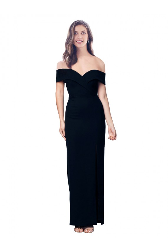 Purchase Off the Shoulder Long Full Length Crepe Prom Dress with Side Split UK