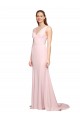 Purchase Deep V-Neckline and Back Long Sweep Train Crepe Prom Dress with Shoulder Straps UK