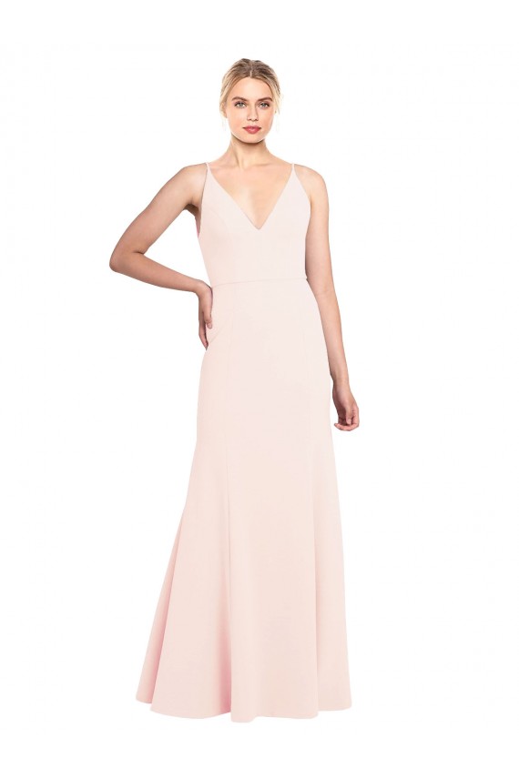 Purchase Slim A-Line V-Neck Long Stretch Crepe Prom Dress with V-Back UK