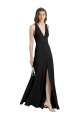 Purchase Sleek Halter V-Neck Long A-Line Stretch Crepe Prom Dress with Front Slit UK