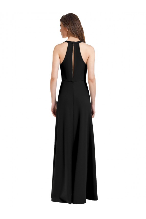 Purchase Sleek Halter V-Neck Long A-Line Stretch Crepe Prom Dress with Front Slit UK