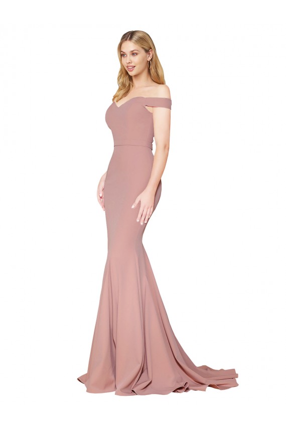 Purchase Off the Shoulder Sweetheart Long Sweep Train Crepe Prom Dress UK