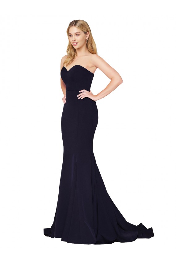 Purchase Sweetheart High Neck Sweep Train Sleeveless Crepe Prom Dress UK