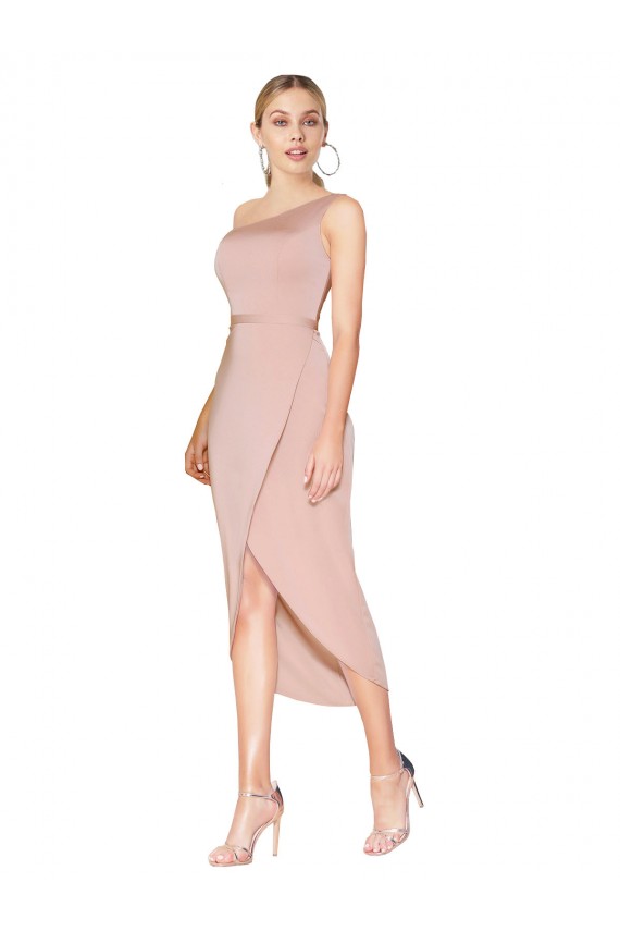 Purchase Knee Length One Shoulder Crepe Short Wrap Cocktail Prom Dress / Homecoming Dress UK
