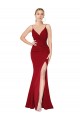 Purchase Spaghetti Straps V-Neck Long Crepe Dress with High Slit UK