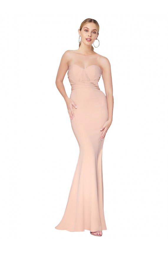 Purchase Sweetheart Shirred Neck Long Floor Length Crepe Prom Dress UK