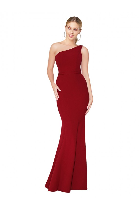 Purchase One Shoulder Long High Neck Sleeveless Mermaid Crepe Prom Dress UK
