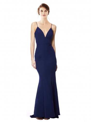Purchase Deep V-Neck Spaghetti Straps Mermaid Crepe Prom Dress UK