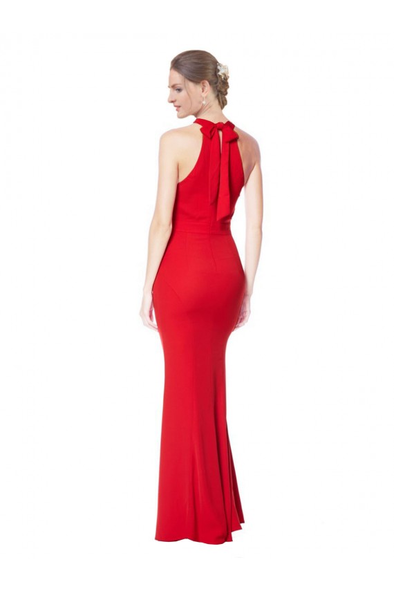 Purchase Halter Neck Keyhole Back Sleeveless Crepe Maxi Prom Dress UK