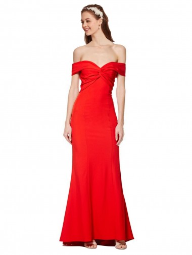 Purchase Cross Front and Back Bardot Sleeveless Crepe Maxi Prom Dress UK